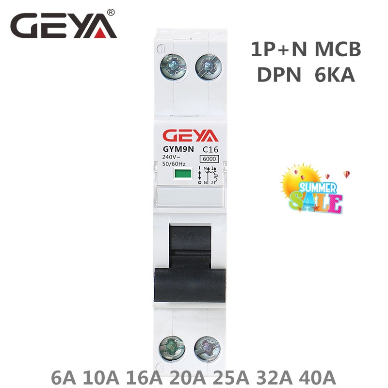 GEYA-GYM9N 1P + N MCB 6A 10A 16A 20A 25A 32A 40A 2..